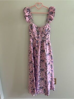 ASTR The Label Wedelia Pink Floral Ruffle Lace Up Long Dress Sz M